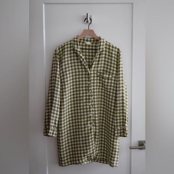Piglet in Bed Botanical Green Gingham Linen Night Shirt - Picture 7 of 7